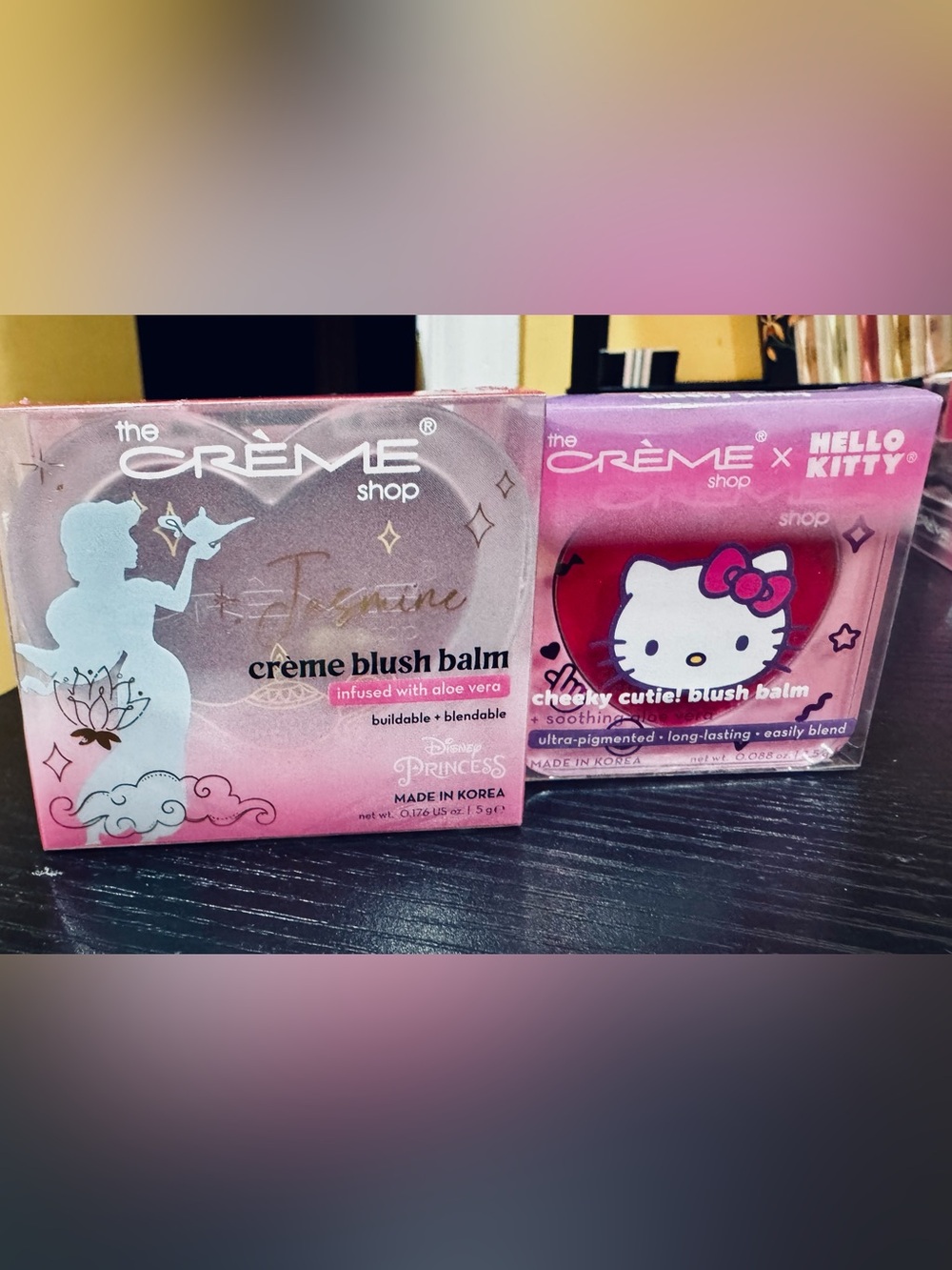 the Crème shop Disney Princess Jasmine & Hello Kitty Cheeky Cutie Blush Balm Duo